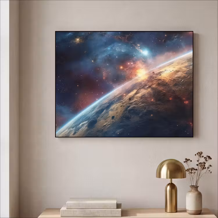 Heelal - Sterren - Ruimte - Planeet Textielframe zwart klein -sfeer2