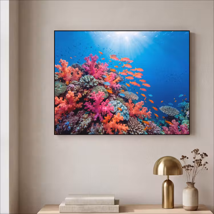 Onderwater - Koraalrif - Vissen - Oceaan - Natuur Textielframe zwart klein -sfeer2