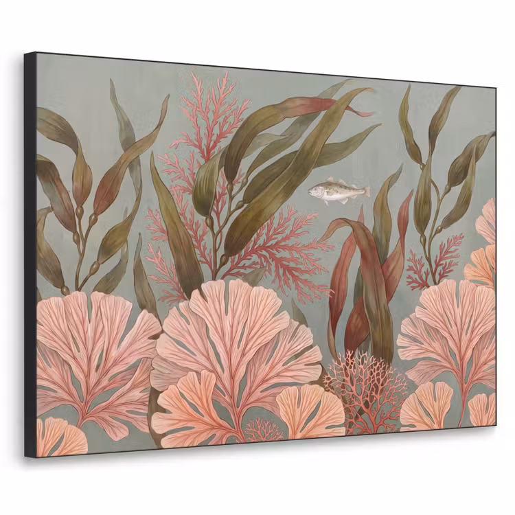 Onderwater - Planten - Vis - Vintage - Groen Textielframe zwart klein -3d