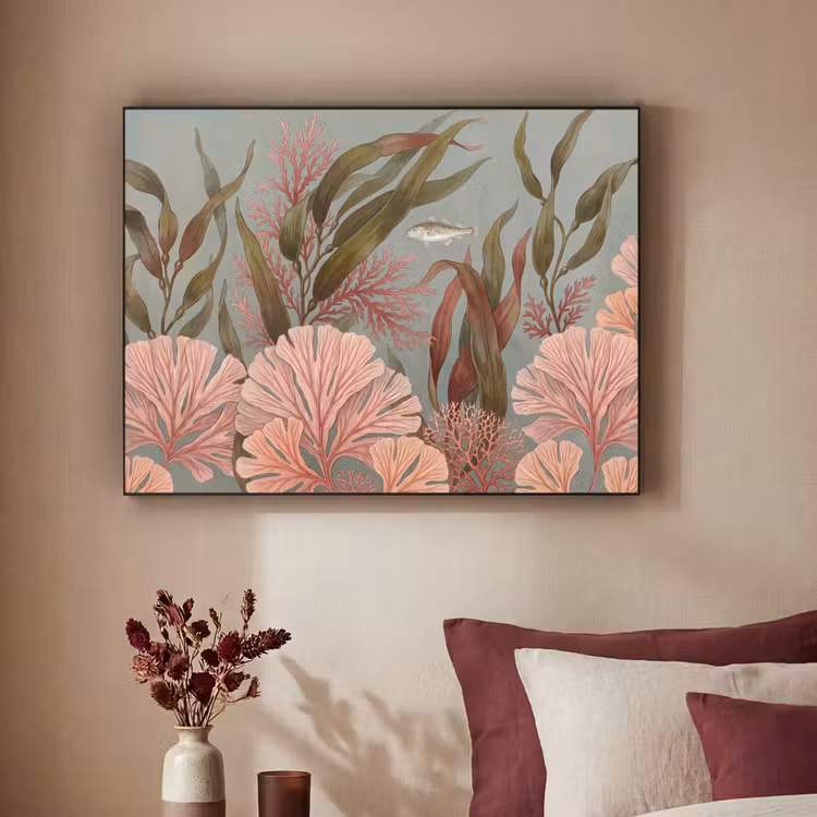 Onderwater - Planten - Vis - Vintage - Groen Textielframe zwart klein -sfeer1