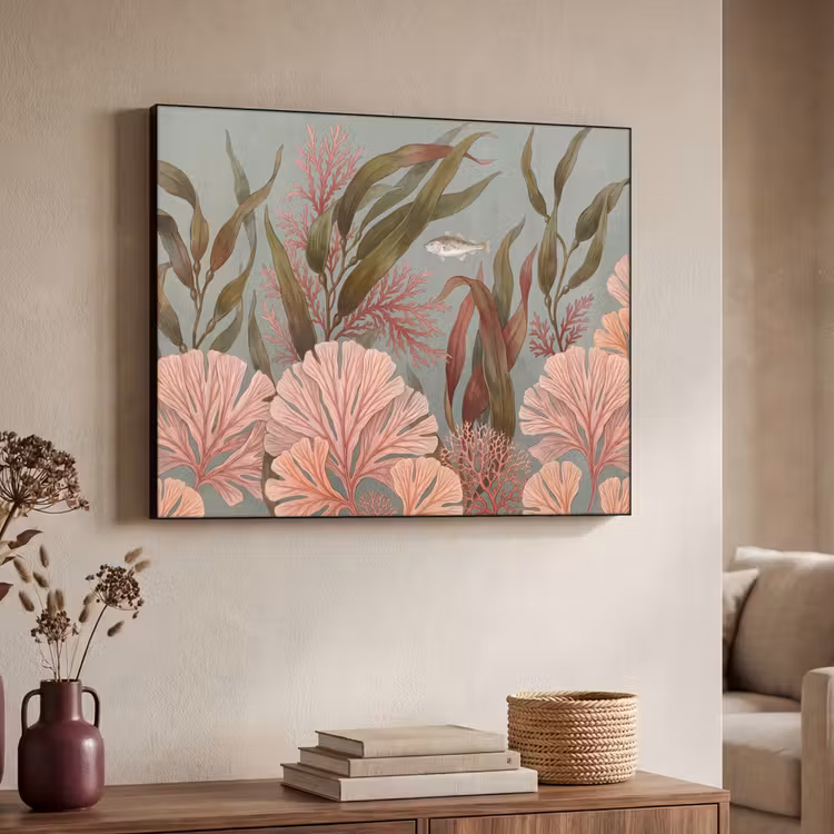 Onderwater - Planten - Vis - Vintage - Groen Textielframe zwart klein -sfeer3