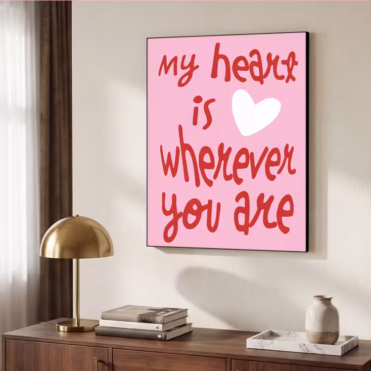Valentijn - Hart - Liefde - Roze Textielframe zwart klein -sfeer3