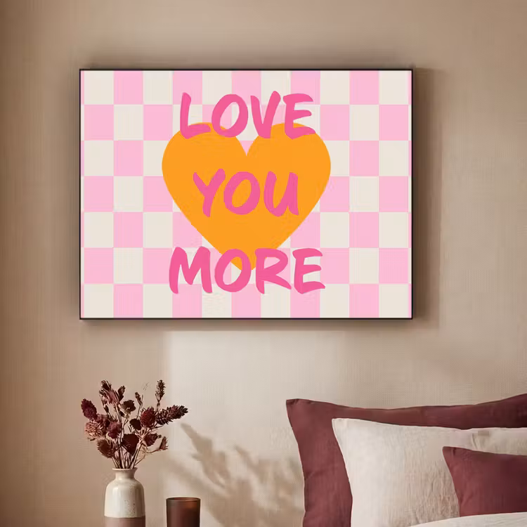 Valentijn - Love - Roze - Oranje Textielframe - compleet frame klein -sfeer1