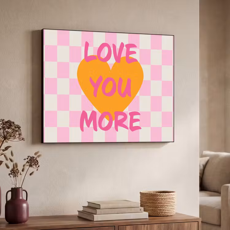 Valentijn - Love - Roze - Oranje Textielframe - compleet frame klein -sfeer3