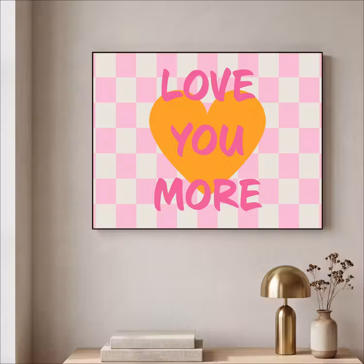 Valentijn - Love - Roze - Oranje Textielframe - compleet frame klein -sfeer2