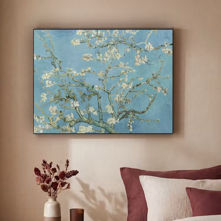 Amandelbloesem - Van Gogh - Kunst - Bloemen Textielframe zwart klein -sfeer1
