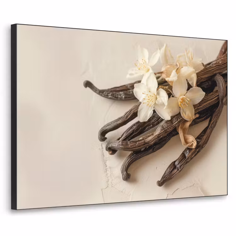 Vanille - Bloemen - Beige Textielframe - compleet frame klein -3d