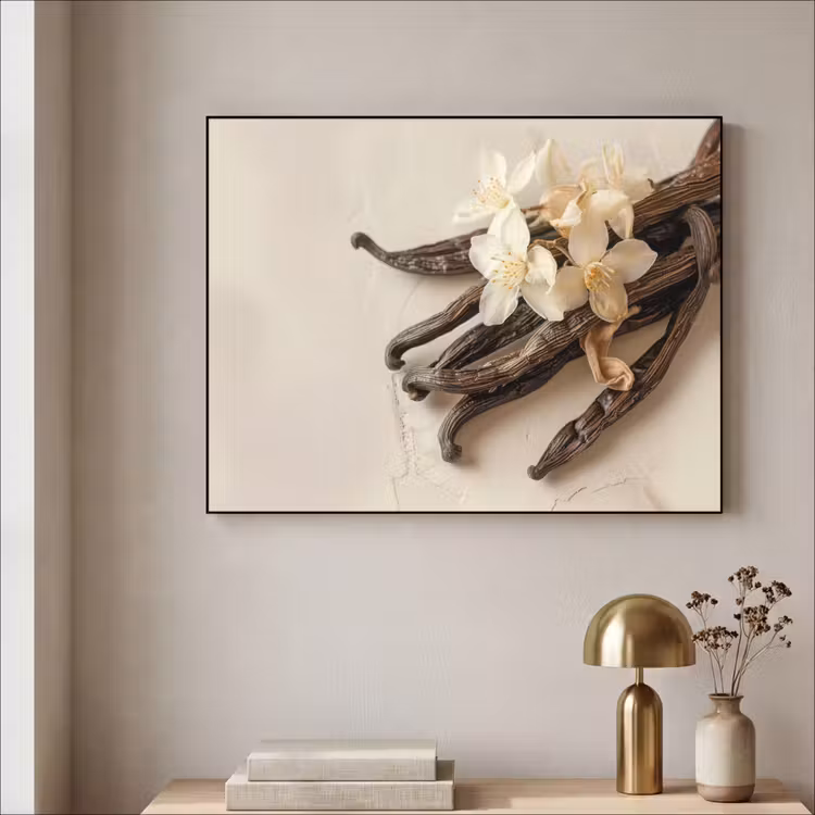 Vanille - Bloemen - Beige Textielframe - compleet frame klein -sfeer2