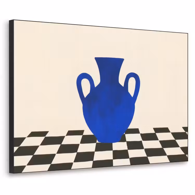 Vaas - Blauw - Geblokt - Modern Textielframe zwart klein -3d