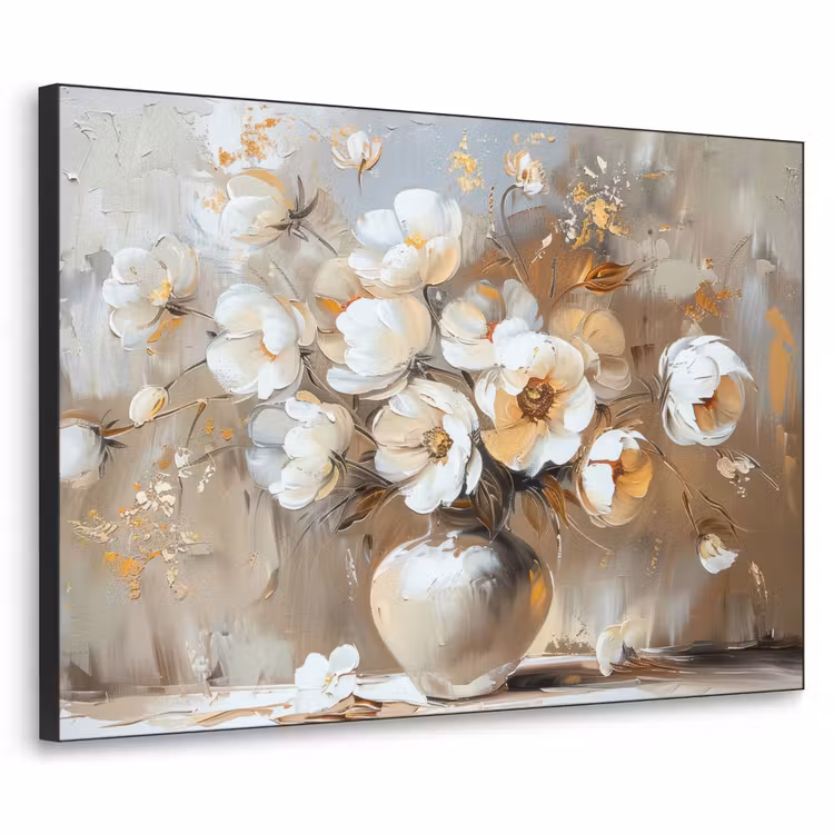 Vaas - Bloemen - Kunst - Goud Textielframe zwart klein -3d