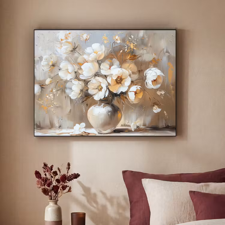 Vaas - Bloemen - Kunst - Goud Textielframe zwart klein -sfeer1