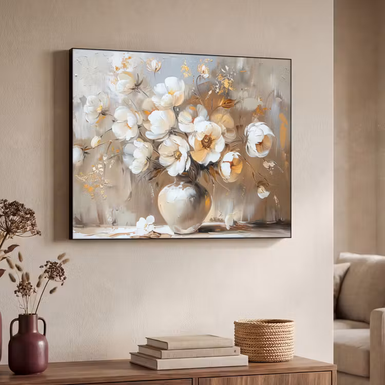 Vaas - Bloemen - Kunst - Goud Textielframe zwart klein -sfeer3