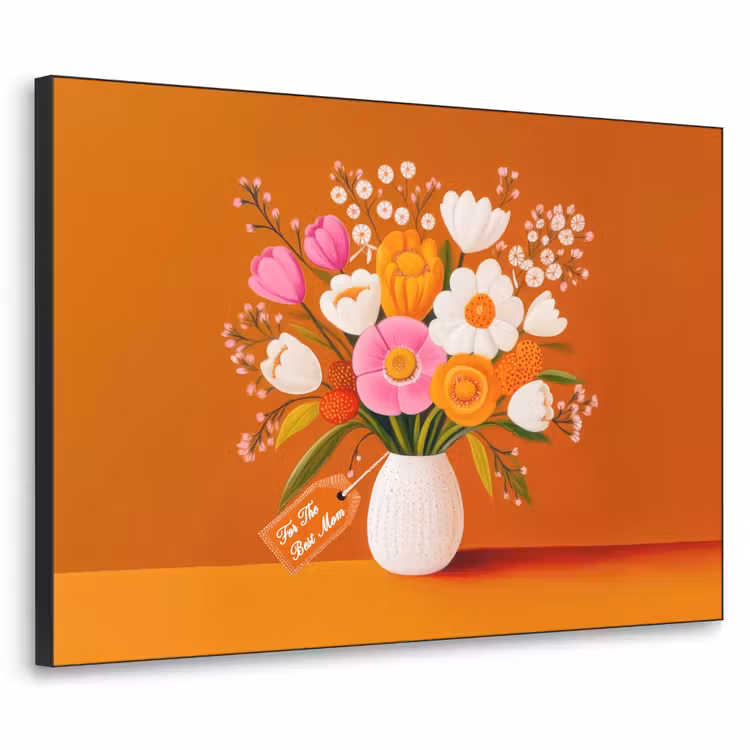 Vaas - Bloemen - Oranje Textielframe - compleet frame klein -3d