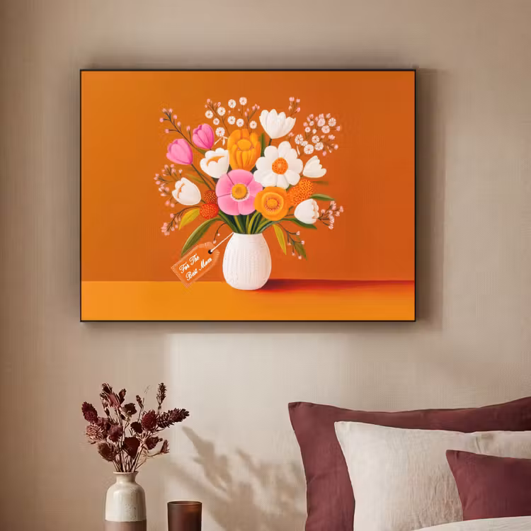 Vaas - Bloemen - Oranje Textielframe - compleet frame klein -sfeer1