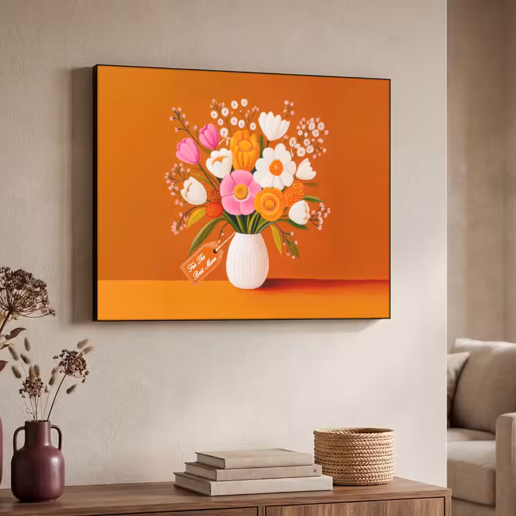 Vaas - Bloemen - Oranje Textielframe zwart klein -sfeer3