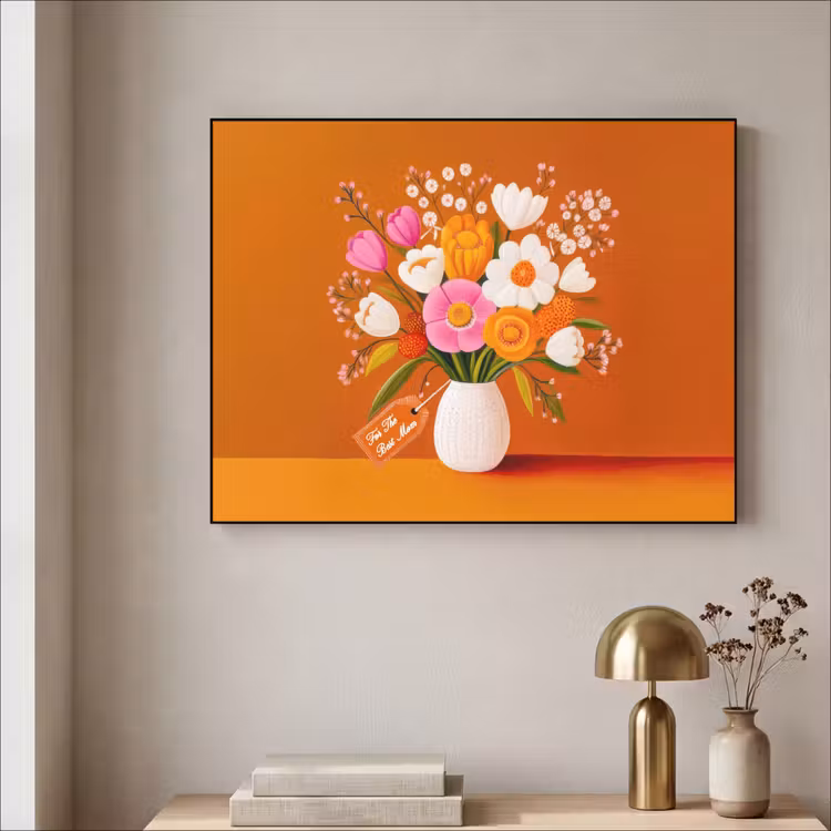 Vaas - Bloemen - Oranje Textielframe zwart klein -sfeer2