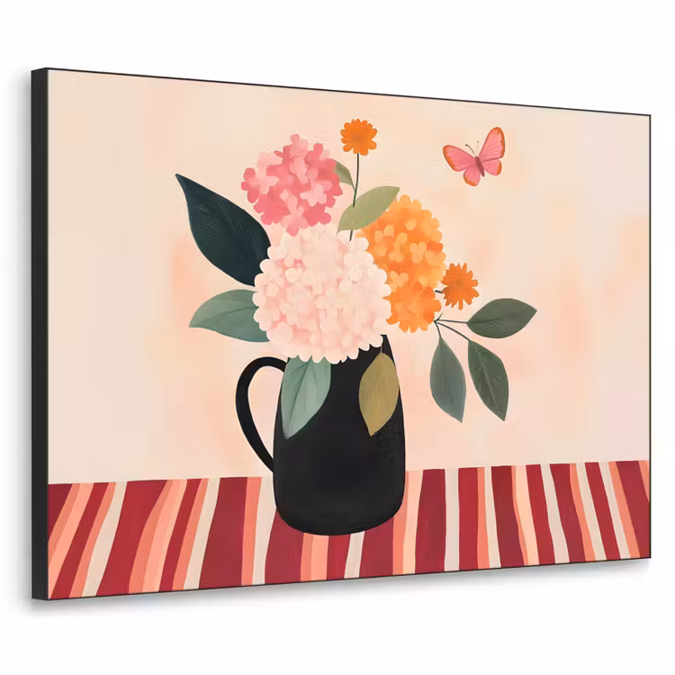 Vaas - Bloemen - Vlinder - Rood Textielframe zwart klein -3d