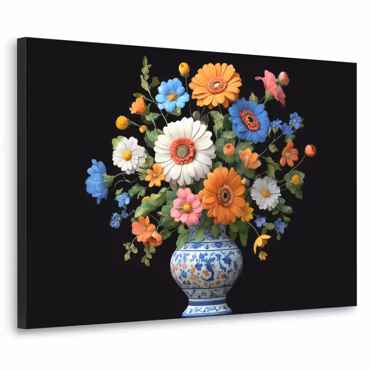 Vaas - Boeket - Bloemen - Kleur Textielframe zwart klein -3d