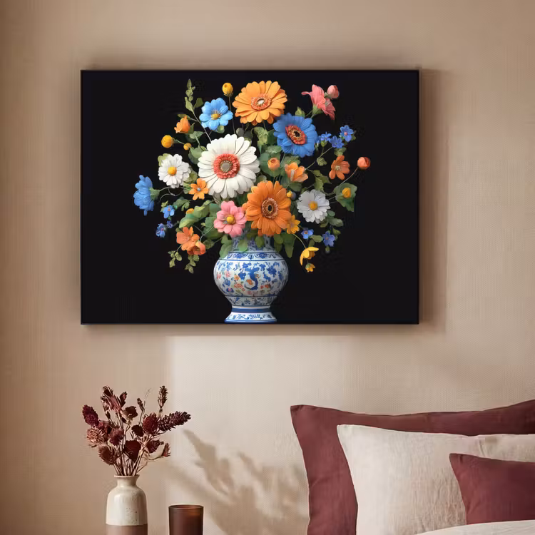 Vaas - Boeket - Bloemen - Kleur Textielframe zwart klein -sfeer1