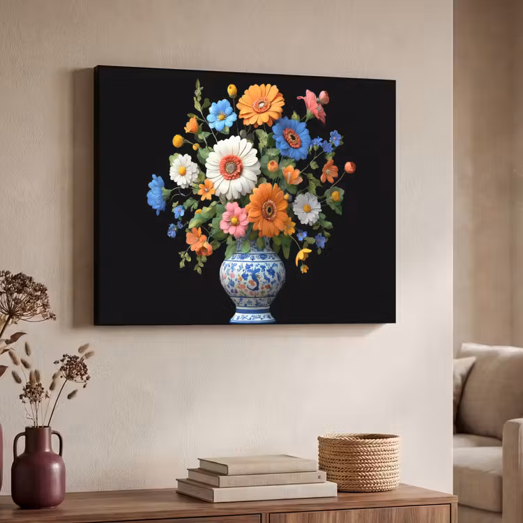 Vaas - Boeket - Bloemen - Kleur Textielframe - compleet frame klein -sfeer3