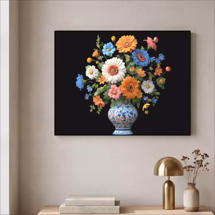 Vaas - Boeket - Bloemen - Kleur Textielframe zwart klein -sfeer2