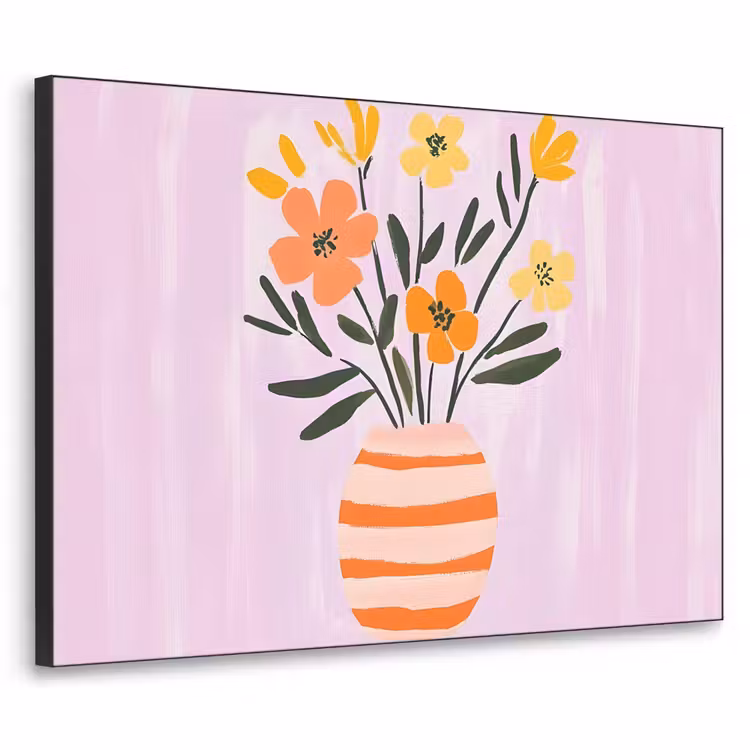 Vaas - Gestreept - Bloemen - Oranje Textielframe zwart klein -3d