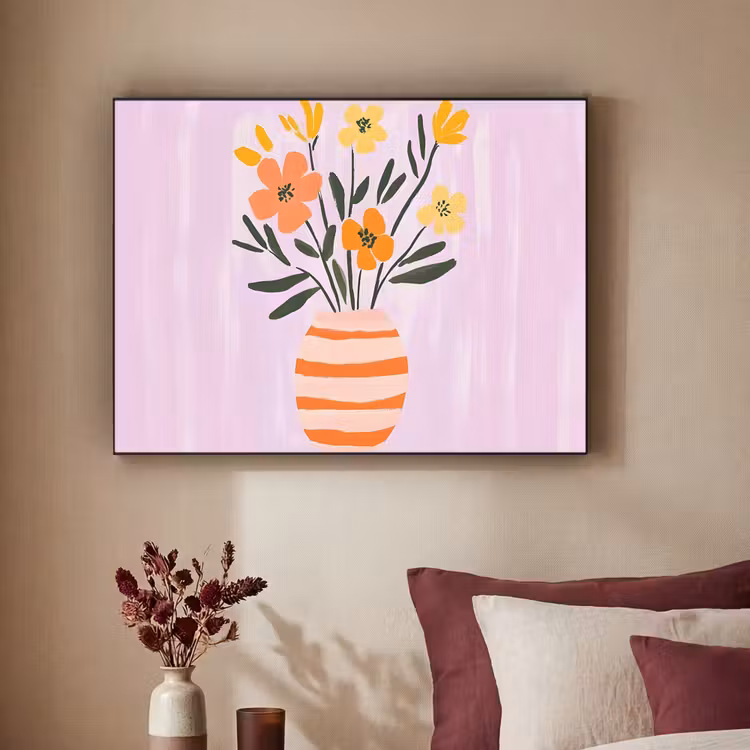 Vaas - Gestreept - Bloemen - Oranje Textielframe - compleet frame klein -sfeer1