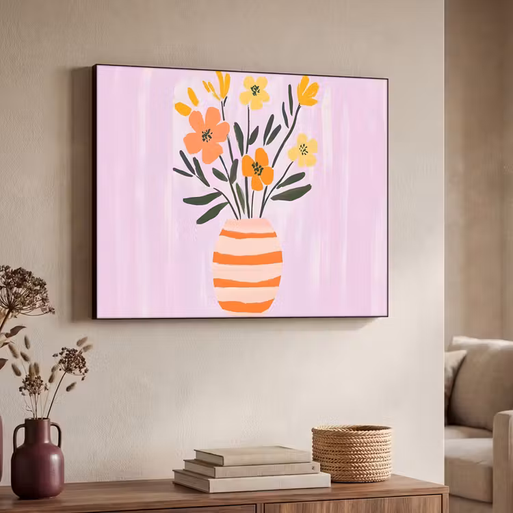 Vaas - Gestreept - Bloemen - Oranje Textielframe - compleet frame klein -sfeer3