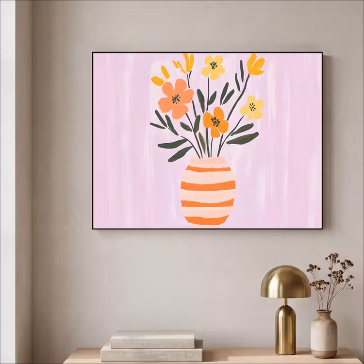 Vaas - Gestreept - Bloemen - Oranje Textielframe - compleet frame klein -sfeer2