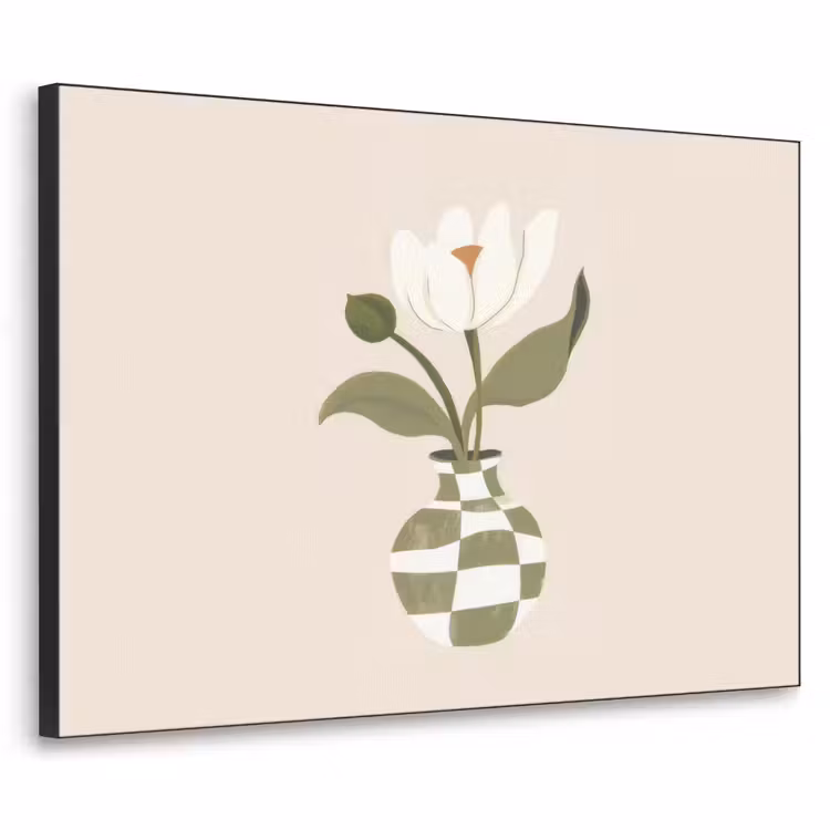 Vaas - Geruit - Bloem - Groen Textielframe zwart klein -3d