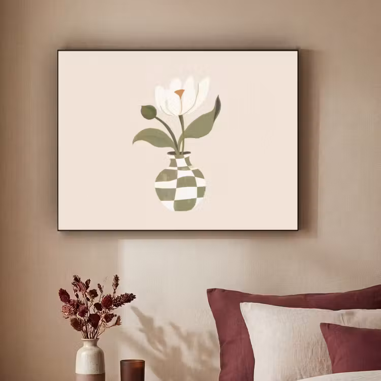 Vaas - Geruit - Bloem - Groen Textielframe zwart klein -sfeer1