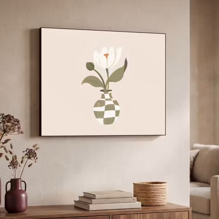 Vaas - Geruit - Bloem - Groen Textielframe - compleet frame klein -sfeer3
