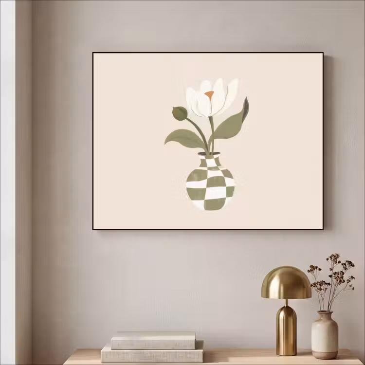 Vaas - Geruit - Bloem - Groen Textielframe - compleet frame klein -sfeer2