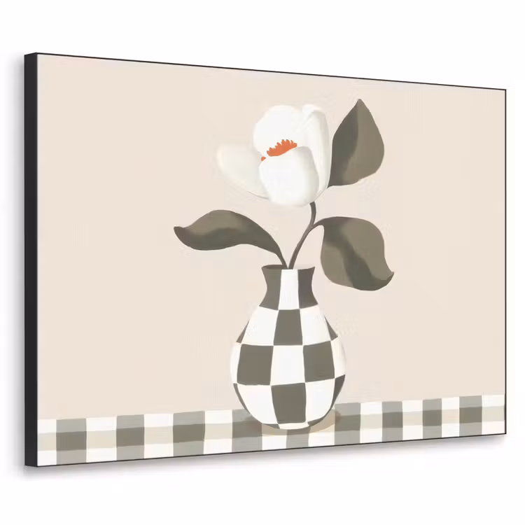 Vaas - Geruit - Groen - Bloem Textielframe zwart klein -3d