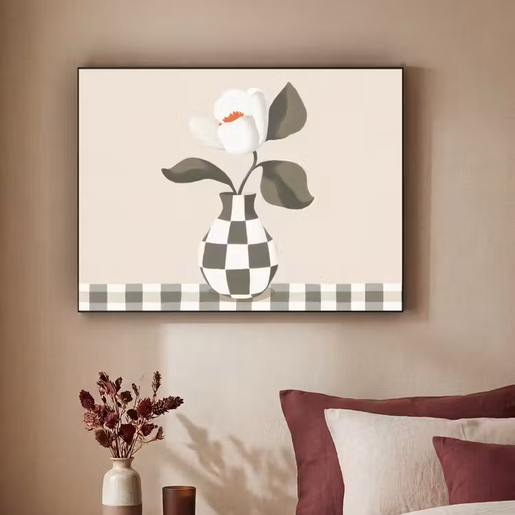 Vaas - Geruit - Groen - Bloem Textielframe zwart klein -sfeer1
