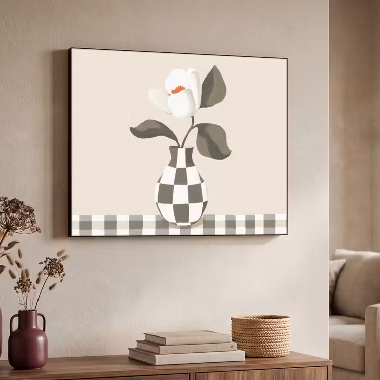Vaas - Geruit - Groen - Bloem Textielframe - compleet frame klein -sfeer3
