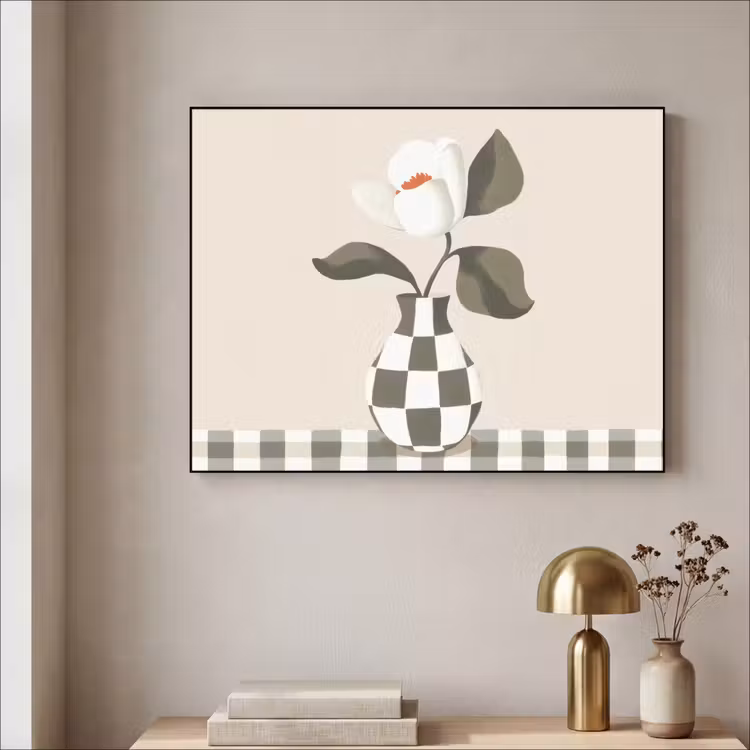Vaas - Geruit - Groen - Bloem Textielframe - compleet frame klein -sfeer2