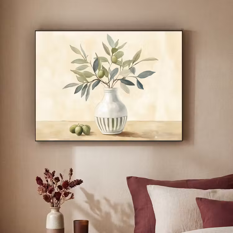 Vaas - Keramiek - Olijftakken Textielframe zwart klein -sfeer1