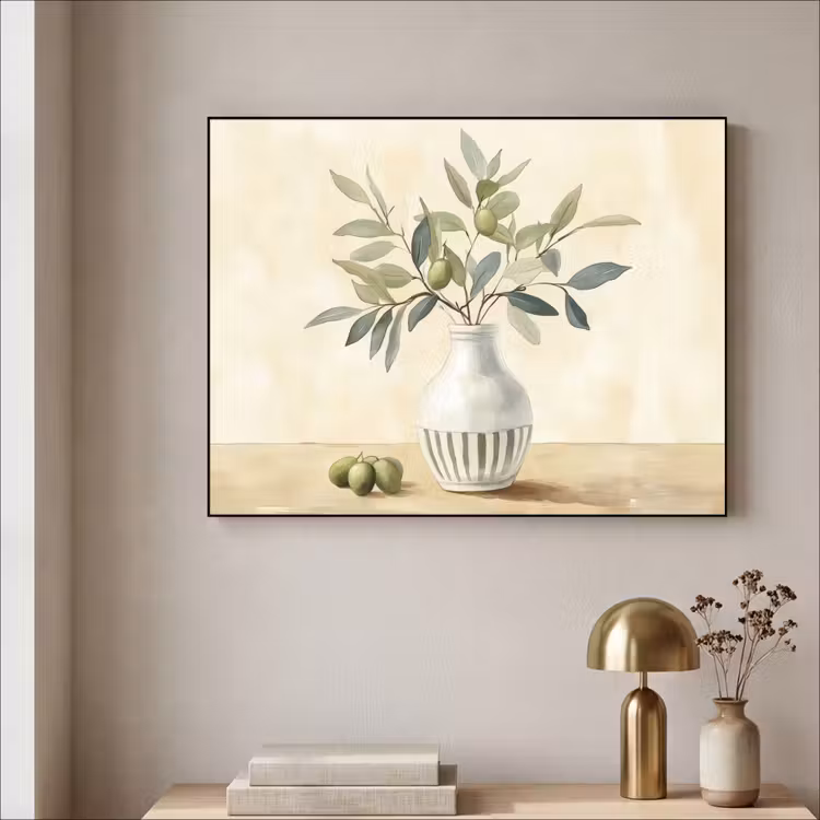 Vaas - Keramiek - Olijftakken Textielframe zwart klein -sfeer2