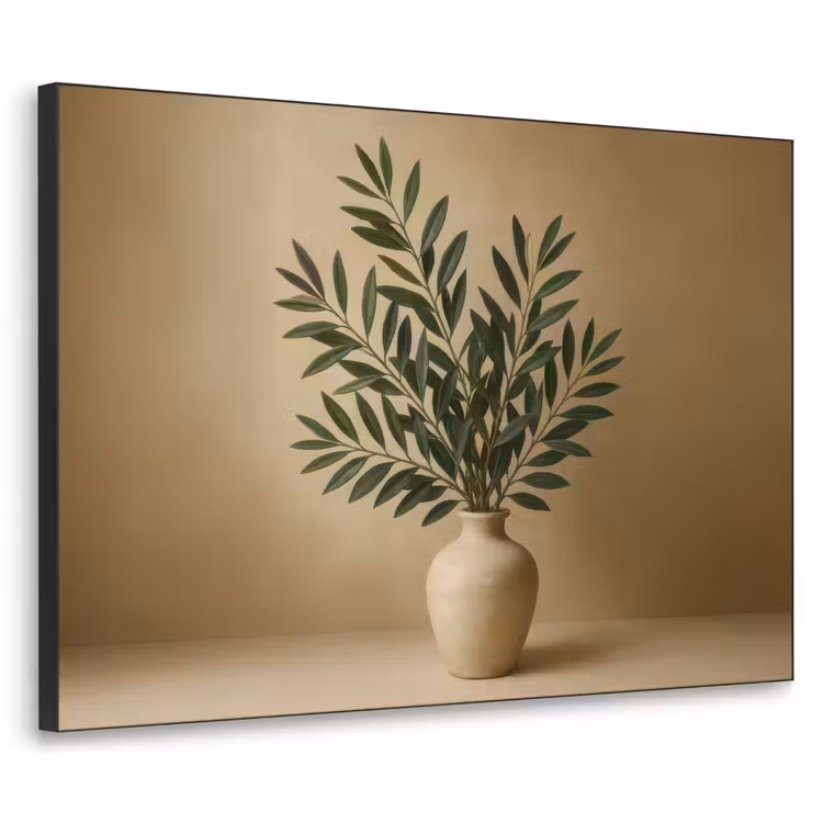 Vaas - Olijftakken - Bladeren - Beige Textielframe zwart klein -3d
