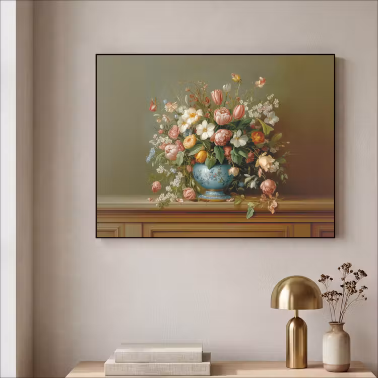Vaas - Pastel - Kleuren - Bloemen Textielframe zwart klein -sfeer2