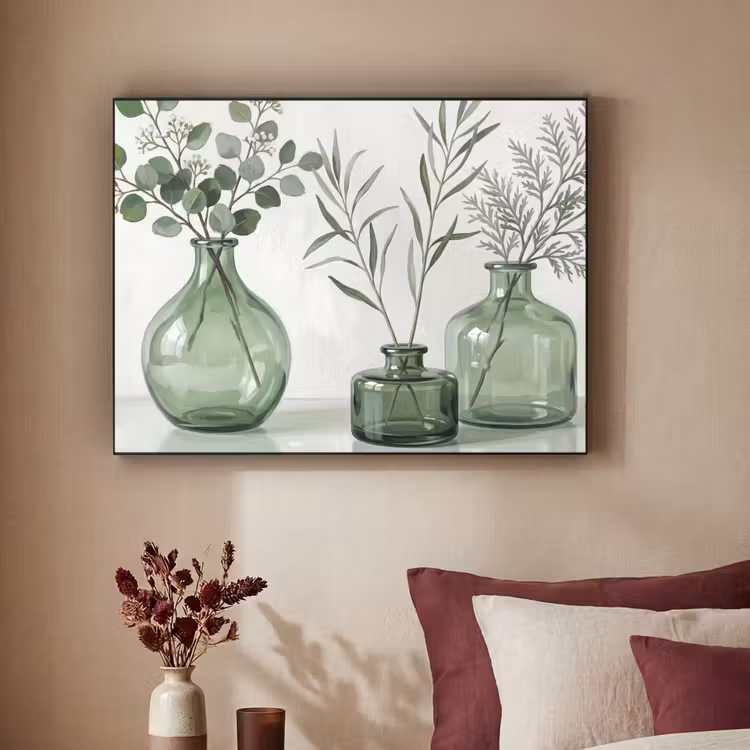Vazen - Bladeren - Groen Textielframe zwart klein -sfeer1