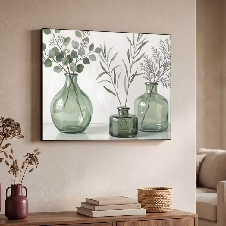 Vazen - Bladeren - Groen Textielframe zwart klein -sfeer3
