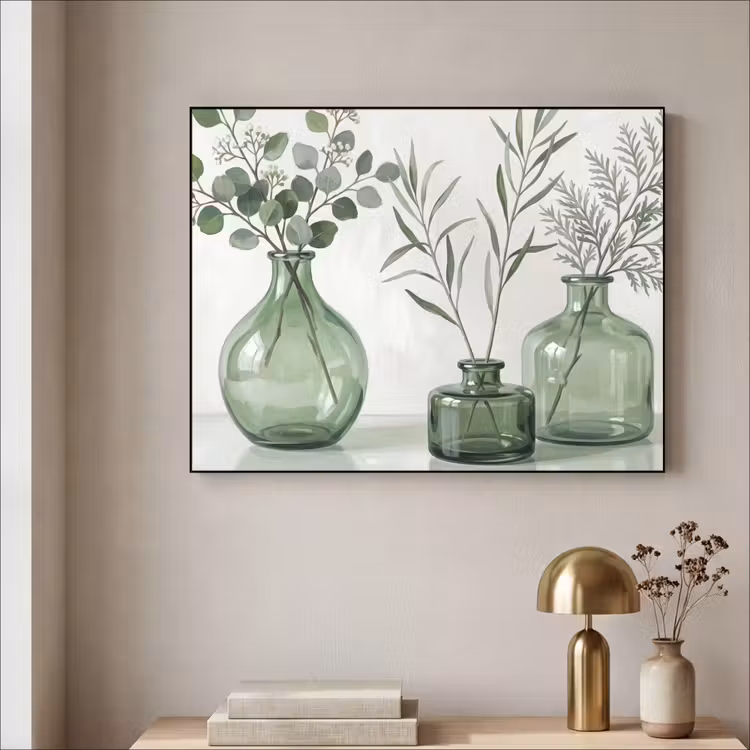 Vazen - Bladeren - Groen Textielframe zwart klein -sfeer2