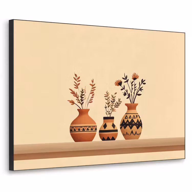 Vazen - Bloemen - Bladeren - Minimalistisch Textielframe zwart klein -3d