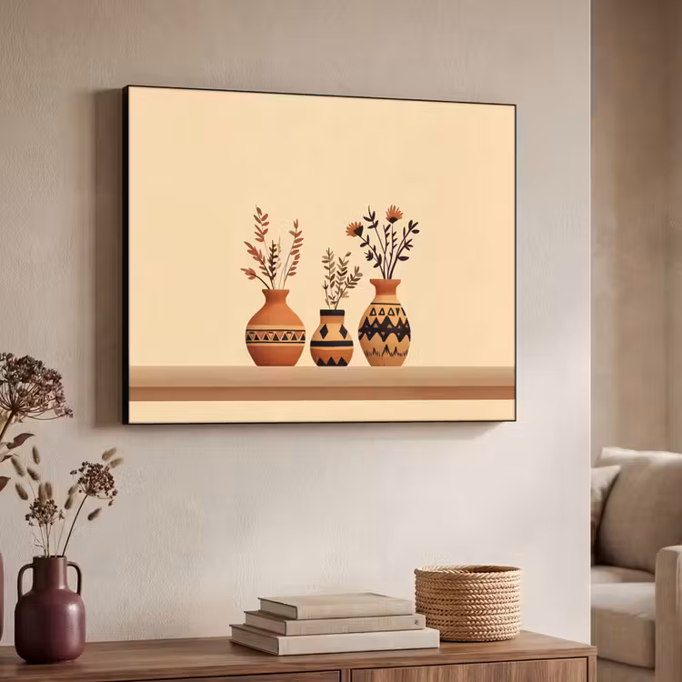 Vazen - Bloemen - Bladeren - Minimalistisch Textielframe zwart klein -sfeer3