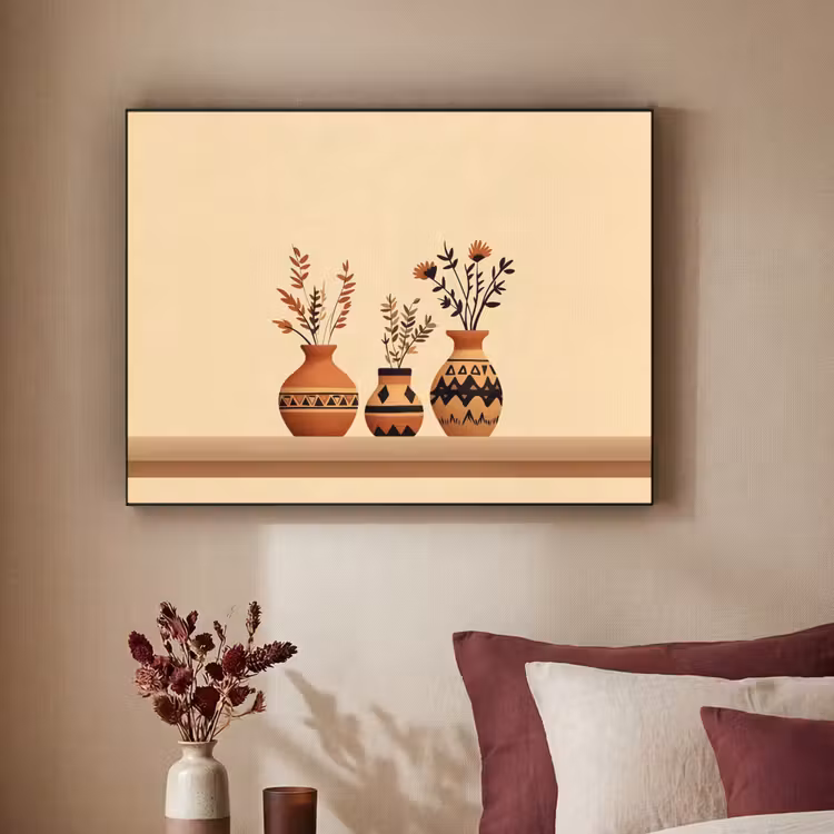Vazen - Bloemen - Bladeren - Minimalistisch Textielframe zwart klein -sfeer1