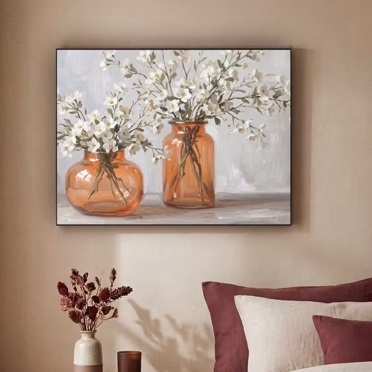 Vazen - Bloemen - Oranje Textielframe zwart klein -sfeer1
