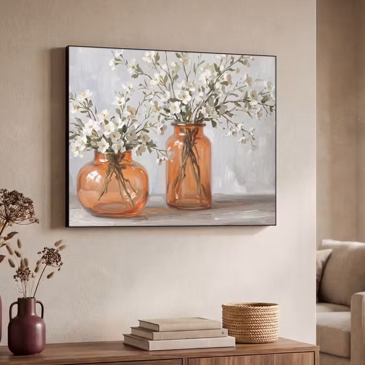 Vazen - Bloemen - Oranje Textielframe zwart klein -sfeer3