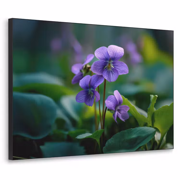 Viooltjes - Paars - Bloem - Bladeren Textielframe zwart klein -3d